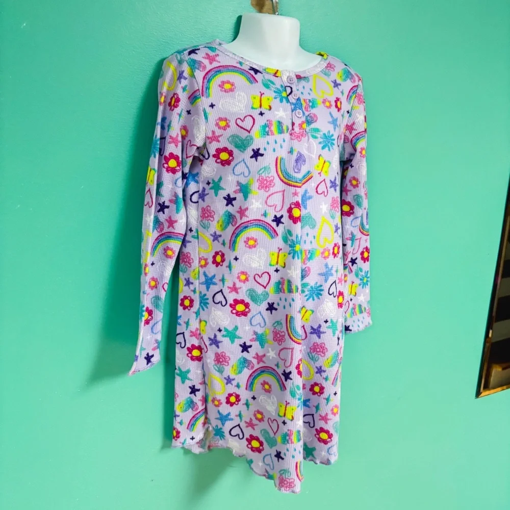 Children’s Place PJ Place Purple Doodle Graphic Long Sleeve Henley Nightgown 5/6